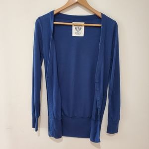 Long blue button cardigan small